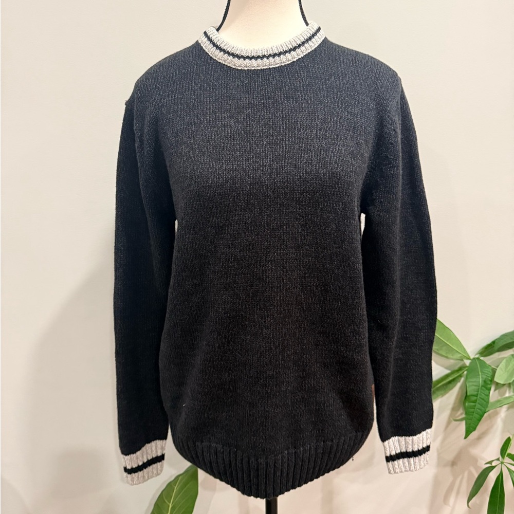 Roots Canada Black Knit Sweater with Striped Trim – XS